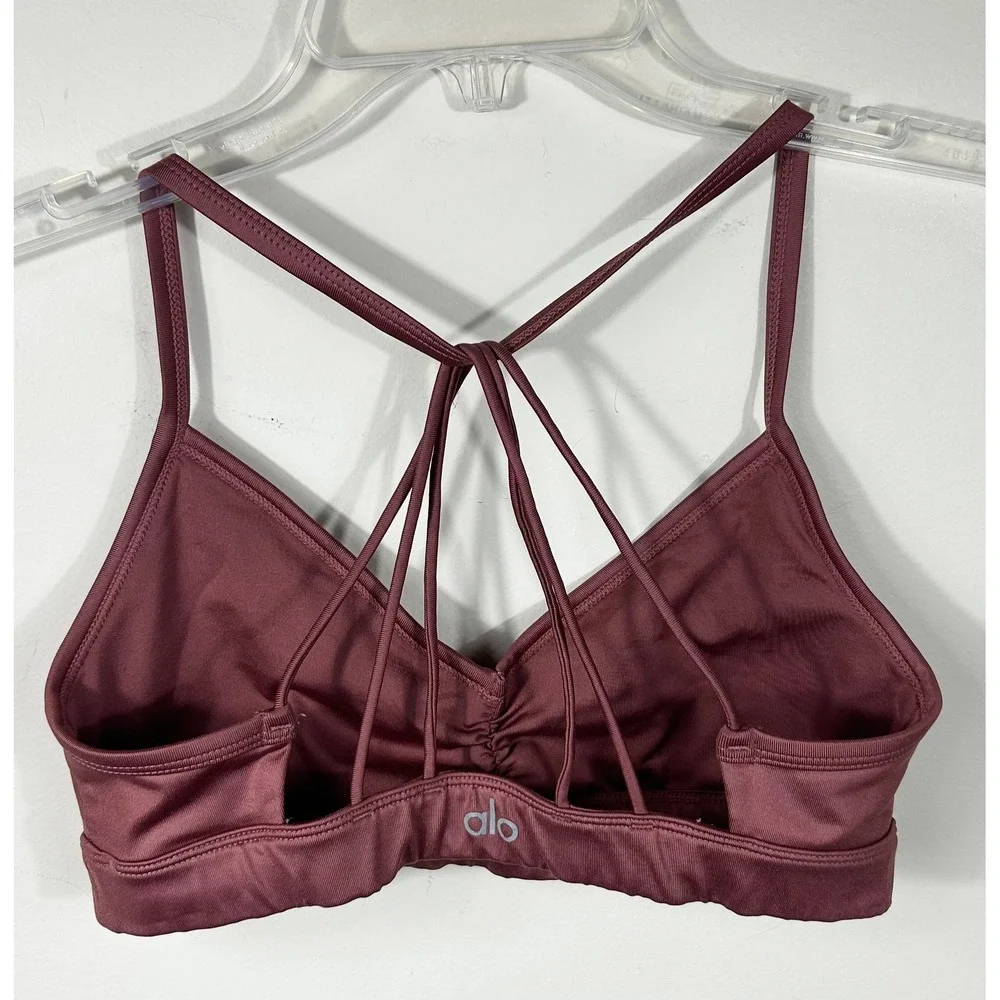 Alo Yoga Sunny Strappy Sports Bra Women S Rose Ruched V-Neck Athleisure Active